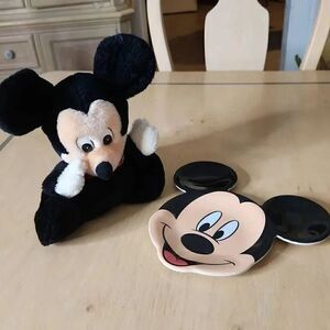 Vintage Mickey mouse hand puppet and Plate